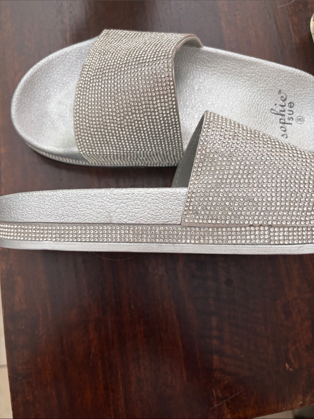 Sophie Rue Metallic Silver Rhinestone Slide Sandals - Picture 2 of 3